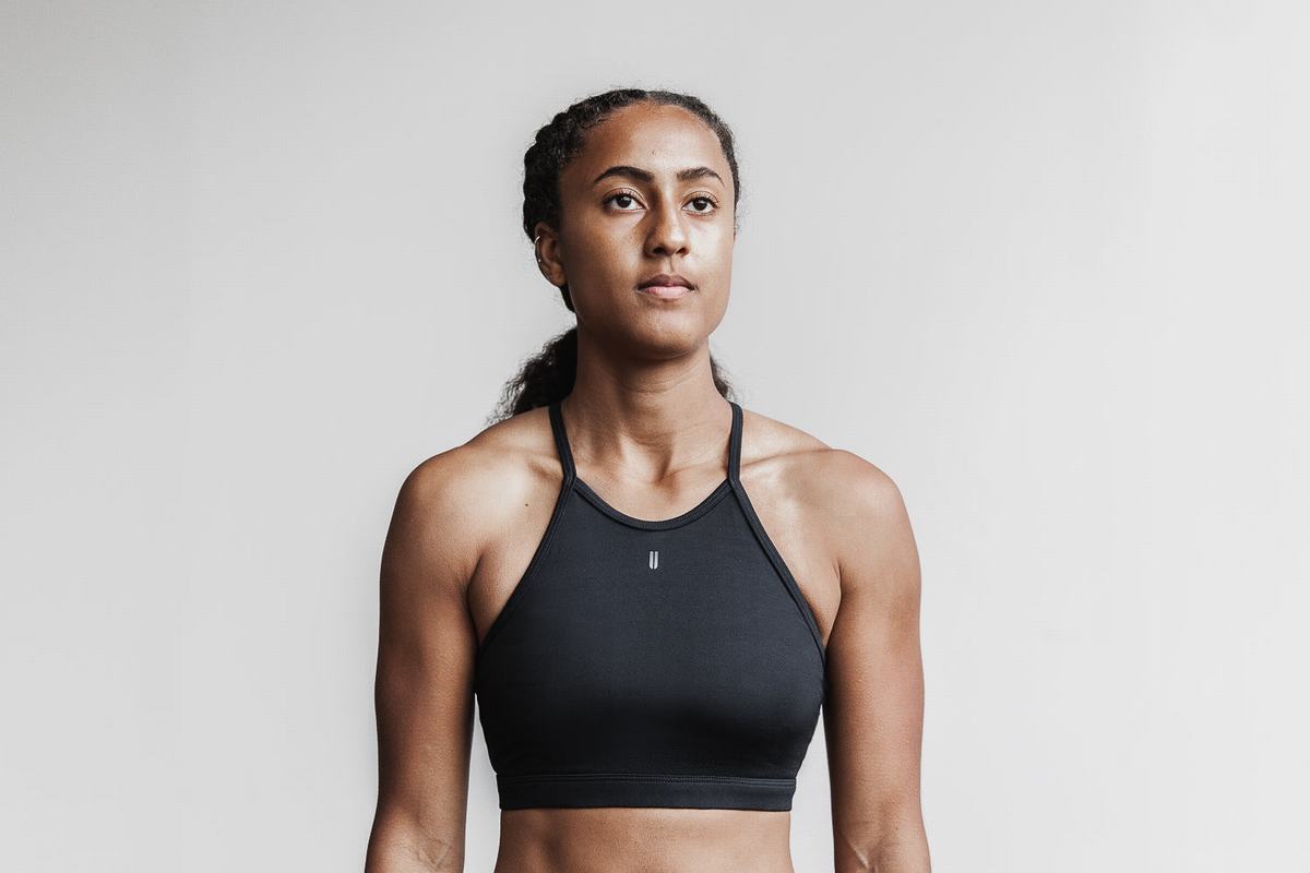 Nobull Halter Plush Heather Women's Sports Bras Black | Australia (AK3261)